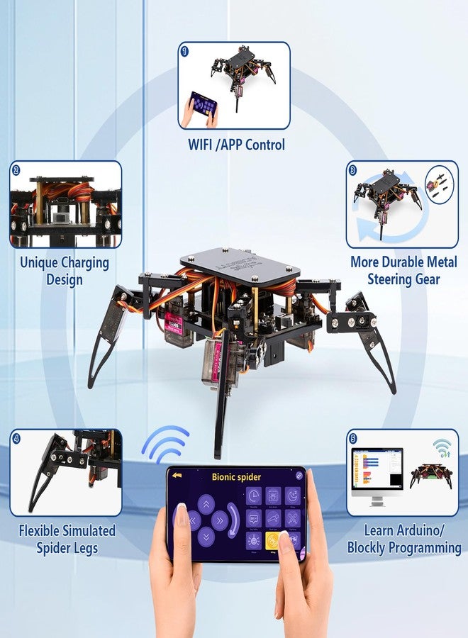 ايسبوت مجموعة أدوات ACEBOTT STEM للروبوتات العلمية للكبار، طقم بناء روبوت العنكبوت ESP8266، تحكم عن بعد عبر تطبيق، لعبة تعليمية ممتعة للمشي والزحف للأولاد والبنات والمراهقين والبالغين من عمر 12 عامًا فما فوق، هدايا مميزة - Image 4
